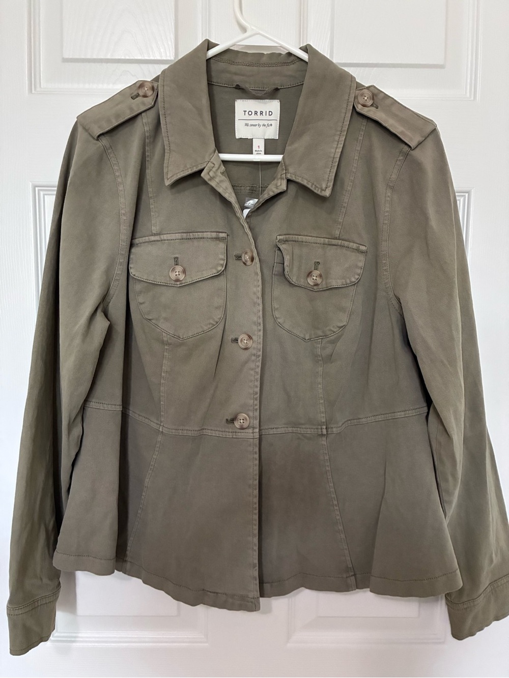 Torrid Twill Peplum Utility Jacket Olive Green Sz 1X (14-16) New with Tags!